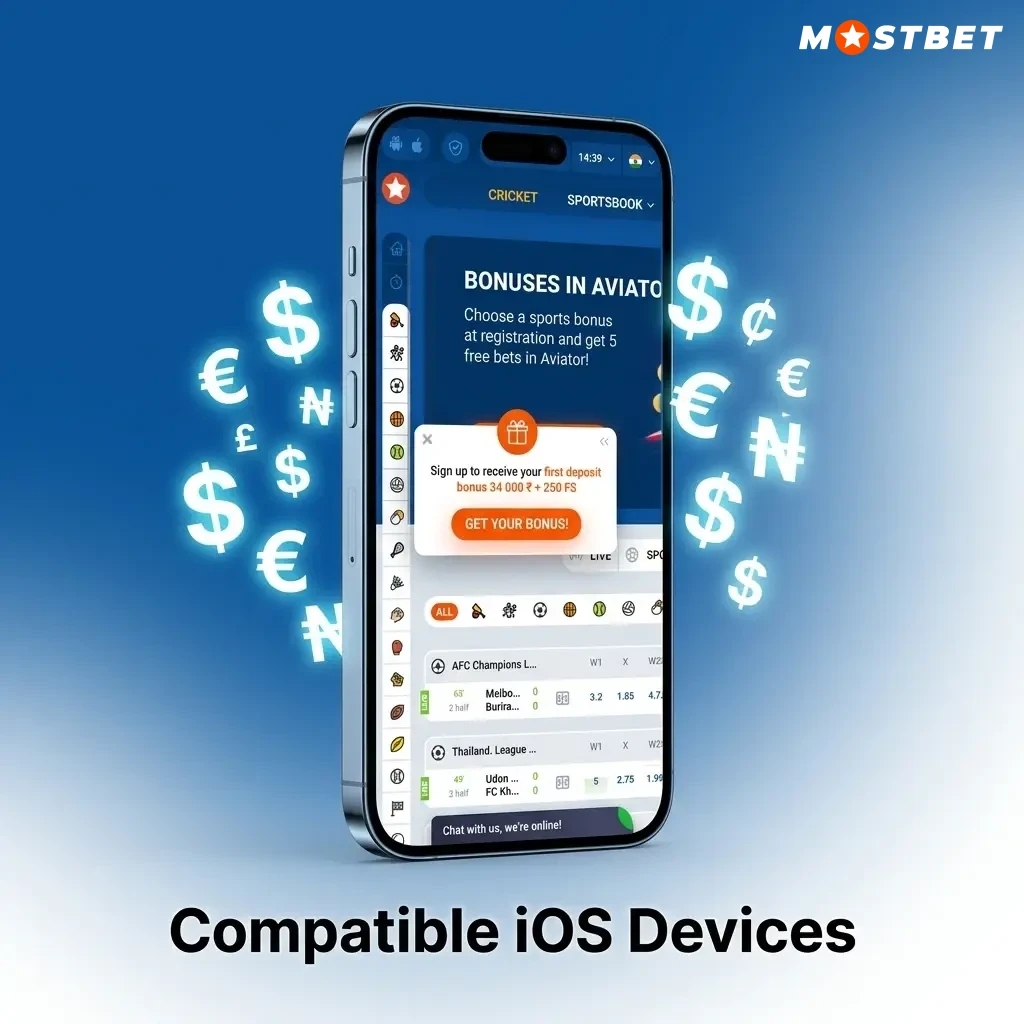 Mostbet iOS app compatible with iPhone X to 15 series and iPad models from 7th gen onwards