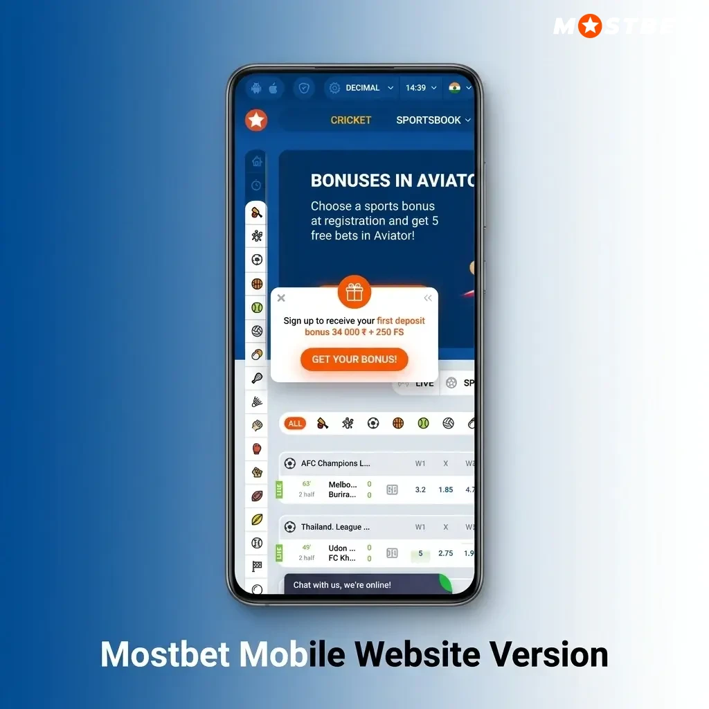 Mostbet mobile-optimised website on smartphone browser showing sports betting and live casino options